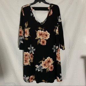 LA Gypsy Black Floral Half Sleeve V Neck Dress